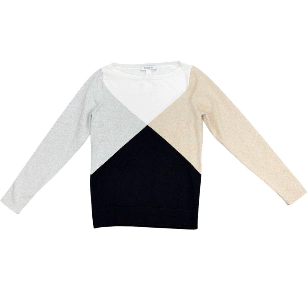White House Black Market Womens Small Geometric Colorblock Metallic Knit Sweater